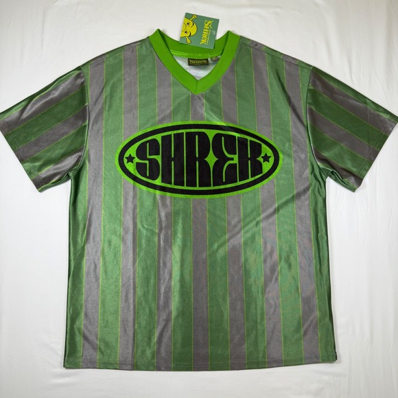 Shrek Dreamworks Jersey Cartoon Striped 04 V-Neck T-Shirt Men's Small - Picture 1 of 10